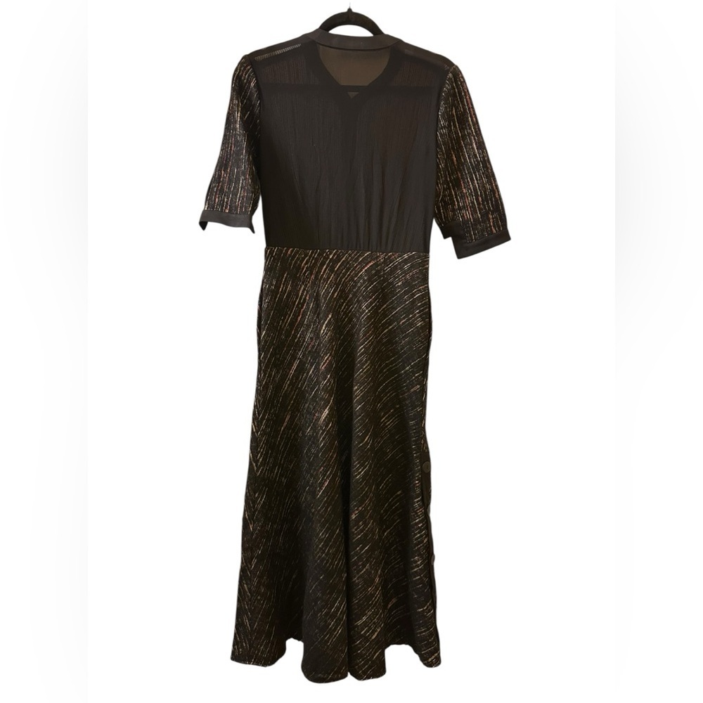 Hanh Merrima Black vertical striped pattern dark colors Button-Down Dress size 8 - Picture 4 of 15
